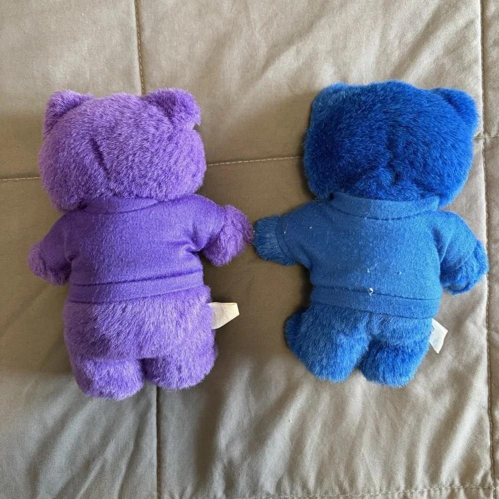Lot of 2 Blue Purple 1986 Crayola Teddy Bears Stuffie VTG 80s Collectible Colors